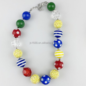 Collar de Cuentas de Estrás Gruesas con Rayas de Arcoíris de 20 mm, Personalizado, de Moda, para Niños, Collar de Perlas de Acrílico Colorido, Estilo Bubblegum - Product Image 2