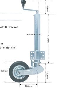 Nouvelle <span class=keywords><strong>roue</strong></span> de remorque réglable ERA de 60 mm en acier zingué, pliable automatiquement, capacité 300 kg, roulement à billes robuste - Product Image 4