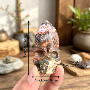 Figurines sculptées à la main en jaspe océanique naturel en forme de tête de mort et de pointe de flèche, pierres de guérison pour le Reiki, décoration intérieure et cadeaux (vente en gros) - Product Image 2