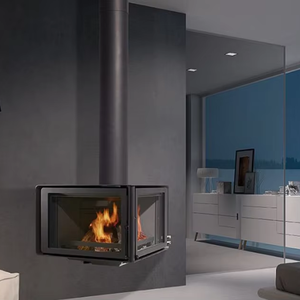 Cheminée suspendue moderne en acier, à installation autonome facile, double face rotative, à <span class=keywords><strong>feu</strong></span> réel, pour hôtel, chauffage intérieur au <span class=keywords><strong>bois</strong></span> - Product Image 1