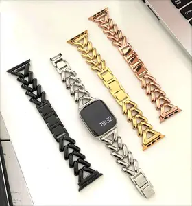 Nieuwste Roestvrijstalen Metalen Schakel Kettingriem Voor Smart Watch Band Serie Armband Polsband Driehoek Twist Armband Voor Dames