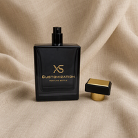 Flacon de parfum de luxe personnalisé à pression 100 ml, flacon de parfum en verre 50 ml, flacons de parfum vides carrés noirs avec couvercle doré