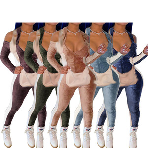2024 nuovi arrivi tute Skinny Sexy senza schienale Patchwork tute di un pezzo da donna <span class=keywords><strong>body</strong></span> <span class=keywords><strong>in</strong></span> <span class=keywords><strong>velluto</strong></span> elasticizzato - Product Image 2