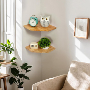 Bamboo Corner Wall Shelf Triangular 2 Tier <b>Storage</b> <b>For</b> <b>Kitchen</b> Bathroom Decorative Shelving <b>Unit</b> - Product Image 2