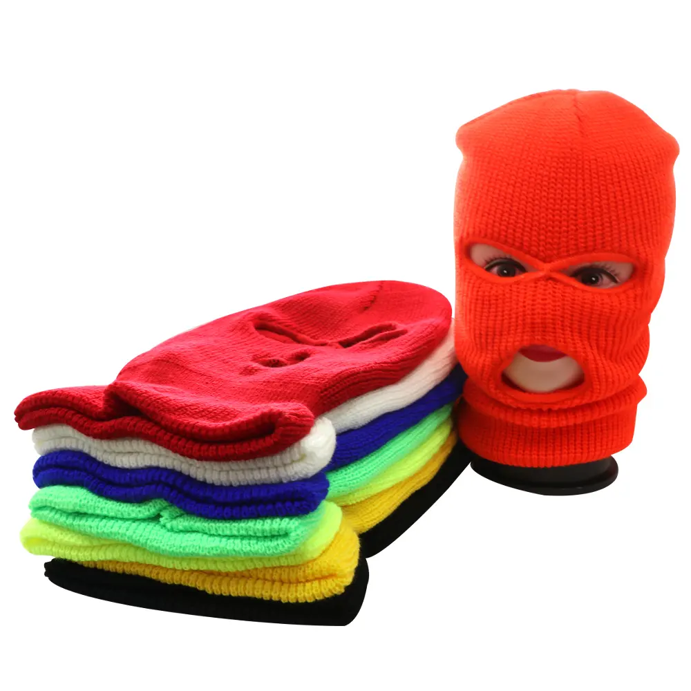 New arrival high quality Three-hole ski facemask knit hat For men and women pure color acrylic three-hole knit winter hat