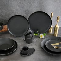 Platos de Porcelana Negra para Restaurante, Juego de Vajilla de Porcelana Negra, Platos para Bistec, Vajilla de Cerámica