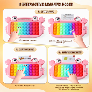 Jouet éducatif clavier ABC crabe avec 108 cartes de mots, 10 cartes musique et boutons pop arc-en-ciel - Product Image 2