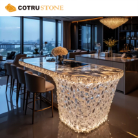 Comptoirs d'îlot de cuisine en résine translucide de luxe léger, table de bar lumineuse pour hôtel, villa, maison