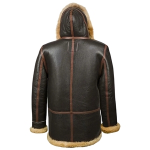 Chaqueta de Cuero Estilo Bomber B-7 para Hombre, Color Marrón Oscuro, Estilo Vintage Clásico, con Cuello de Piel de Oveja y Puños Acanalados - Product Image 2