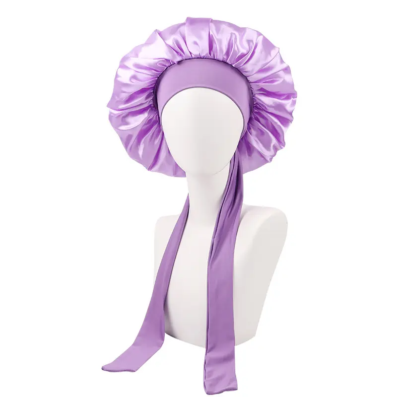 wholesale African Women Pink Sleeping Drawstring Turbans Braid Hair Wraps custom logo satin silk bonnet