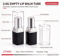 Tube de baume à lèvres carré personnalisable, conteneur vide pour rouge à lèvres, base noire mate, dessus argenté, emballage cosmétique pour stick de baume à lèvres