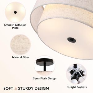 Đôi trống bán tuôn ra gắn trần ánh sáng cổ điển vải lanh bóng râm thiết kế cho phòng khách phòng ngủ nhà bếp phòng ăn - Product Image 3