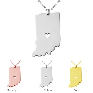 यूनाईटेड राज्य अमेरिका अमेरिका इंडियाना राज्य के नक्शे हार सोने चांदी के रंग लटकन श्रृंखला हार महिलाओं को पुरुषों के लिए
