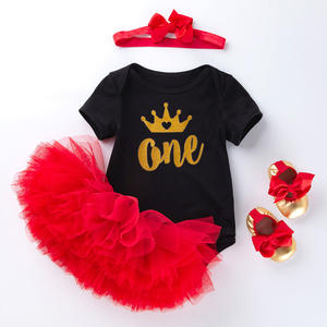Ensemble de 4 pièces pour le premier anniversaire de bébé fille : Combinaison blanche, jupe tutu rose moelleuse, tenue pour la cérémonie de gâteau d'anniversaire, robe tutu - Product Image 2