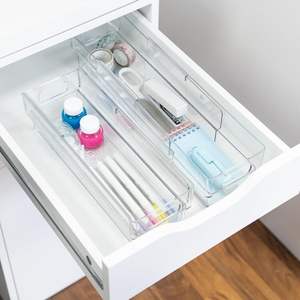 Bacs de rangement extensibles transparents en plastique avec poignées découpées, longueur réglable, pour la maison, la cuisine, le bureau - Product Image 6