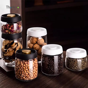 Thanthhot produttore di vetro borosilicato alto barattolo di conservazione degli alimenti <span class=keywords><strong>Set</strong></span> con coperchio di bambù sigillato contenitore di caramelle in vetro trasparente - Product Image 1