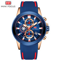 MINI FOCUS 0287 Jam Tangan Silikon Kuarsa Pria, Arloji Mewah Merek Kasual Olahraga Tanggal Tahan Air dengan Fitur Chronograph untuk Pria