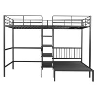 Litera doble de metal con escritorio integrado y estantes de almacenamiento Litera de estilo moderno con riel de seguridad Escalera integrada