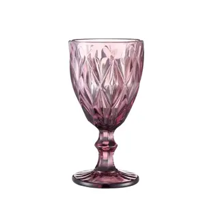 Hot Selling Vintage Wholesale Cheap Embossed Colored Goblet Red Wine Glasses Water Glass Pressed Blue Glass Goblets