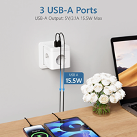 Multiprise murale avec interrupteur, 3 prises, 3 ports USB, adaptateur secteur portable en forme de cube, chargeur pour la maison et les voyages