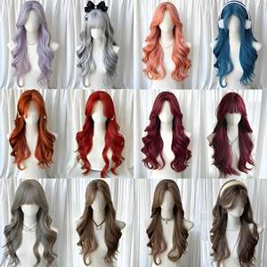 Perruque naturelle longue bouclée avec frange latérale, perruque complète en dentelle 13x6 avec cheveux synthétiques haute température pour femmes - Product Image 4