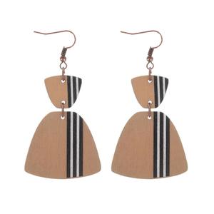 Pendientes de madera Pendientes colgantes de costura de rayas de flores en forma de corazón para mujer Uionen 1188 - Product Image 5