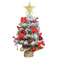 Mini sapin de Noël floqué, décoration de bureau, décoration de la maison, 45/60 cm avec étoile sur le sommet, nœuds et pommes de pin