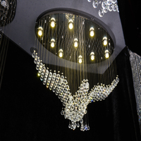Lustre en cristal, luminaires de plafond en cristal pour hall, décoration d'hôtel et de villa, luminaires de plafond pour hall avec motifs d'aigles et de mouvements d'oiseaux