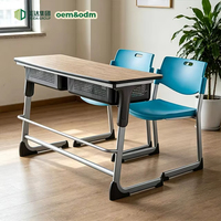 Ensemble de chaises de bureau double réglables en hauteur pour étudiants, avec plateau en bois personnalisé, table d'étude en métal pour 2 personnes, idéal pour les salles de classe - Vente en gros OEM
