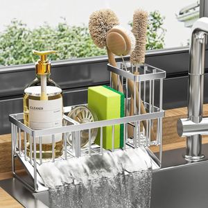 Bathroom <b>Kitchen</b> Accessories Storage Makeup Sink Caddy Soap Dispenser <b>Sponge</b> Caddy <b>Holder</b> Organizer With Removable Drain Tray - Product Image 5
