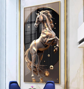 Décoration d'entrée moderne simple luxe cheval abstrait verre diamant cristal porcelaine peinture toile art mural - Product Image 5