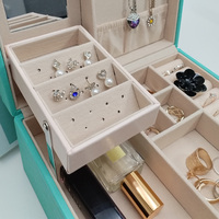 LG7239 PU-Leder Vintage Schmuckorganizer Box Organizer mit Schublade für Weihnachten Geburtstag Valentinstag Geschenk - GRÜN
