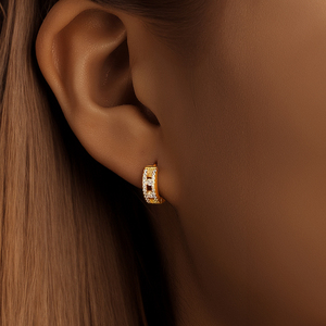 CANNER Boucles d'oreilles créoles épaisses en argent 925 plaqué or 18 carats avec zircon géométrique creux pour femme - Product Image 6