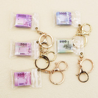 Porte-clés fantaisie style dessin animé avec billets de banque simulés, pendentif billet de banque présentant des unités de monnaie taïwanaises, américaines, coréennes et britanniques