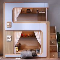 Cama litera infantil LED futurista moderna con escaleras de almacenamiento, cajones, estantería, muebles para dormitorio infantil, cama doble.
