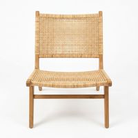 Chaise de salle à manger sans accoudoirs en teck minimaliste moderne et rotin naturel tressé pour la maison, le bureau et l'hôtel, mobilier de patio et de salon