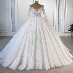 New Arrival Modern Plus Size Luxury Princess Wedding <b>Dress</b> Long Sleeve Lace Beaded Pearl Ball Gown - Product Image 1