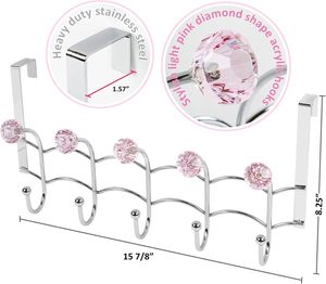 Organisateur de serviettes rose mural 10 crochets multifonction en métal inoxydable - Product Image 1