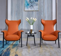 Fauteuil vintage de luxe nordique classique design pour salon et hôtel, fauteuil avec dossier à oreilles, fauteuil, chaise longue en tissu et cuir