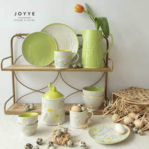 JOYYE จานเซรามิกและจานลายดอกไม้,จานเซรามิกสำหรับอาหารเย็นจานเล็กน่ารักลายดอกไม้ทำด้วยมือปั๊มนูน - Product Image 6
