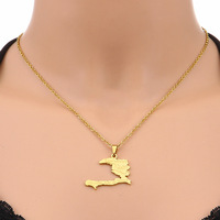 Haïti Caraïbes Mer Carte Nationale Drapeaux Étanche En Acier Inoxydable Bijoux De Mode Collier Pendentif En Gros pour Femmes Hommes