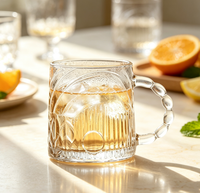 Tasse en verre gaufré vintage avec poignée en chaîne de perles, mug transparent pour café, thé, jus et boissons froides