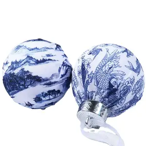 Hot Christmas daily necessities hanging Christmas tree decoration ball blue and white pattern foam Christmas cloth ball