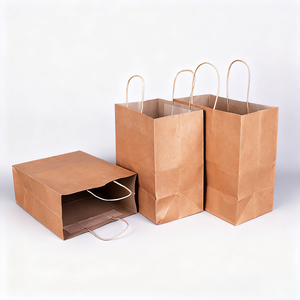 Sacs en papier kraft brun écologiques et recyclables en gros, poignées imprimées personnalisées, emballage pour la vente à emporter, cadeaux, achats, lait - Product Image 4