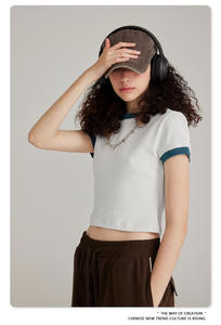 N516 Summer Cotton <b>T</b>-<b>Shirt</b> Women Y2K Crop Tops High Quality Breathable Sexy Thin Plain Slim Fit Hole Button Beading Decorations - Product Image 5