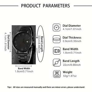 Men's Luxury Quartz Watch Set Trendy <strong>Roman</strong> Numerals Minimalist Black Dial 40mm Glass Window Buckle Trendy Fashion Accessory - Product Image 5