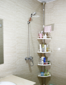 Mensola Angolare Multilivello per Bagno, Portaoggetti Telescopico Regolabile con Moderno Scaffale Pieghevole per Articoli <span class=keywords><strong>da</strong></span> Toilette e <span class=keywords><strong>Asciugamani</strong></span> - Product Image 2
