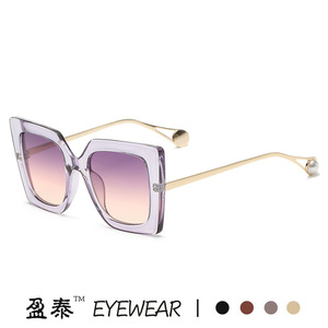 Yingtai Eyewear 1916 Large <b>Square</b> Frame <b>Sunglasses</b> UV400 Women Fashion Pearl Design - Product Image 5