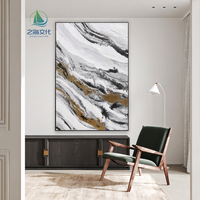 Peinture à l'huile abstraite personnalisée peinte à la main avec un effet marbré, design de veines noires, blanches et dorées, peinture murale