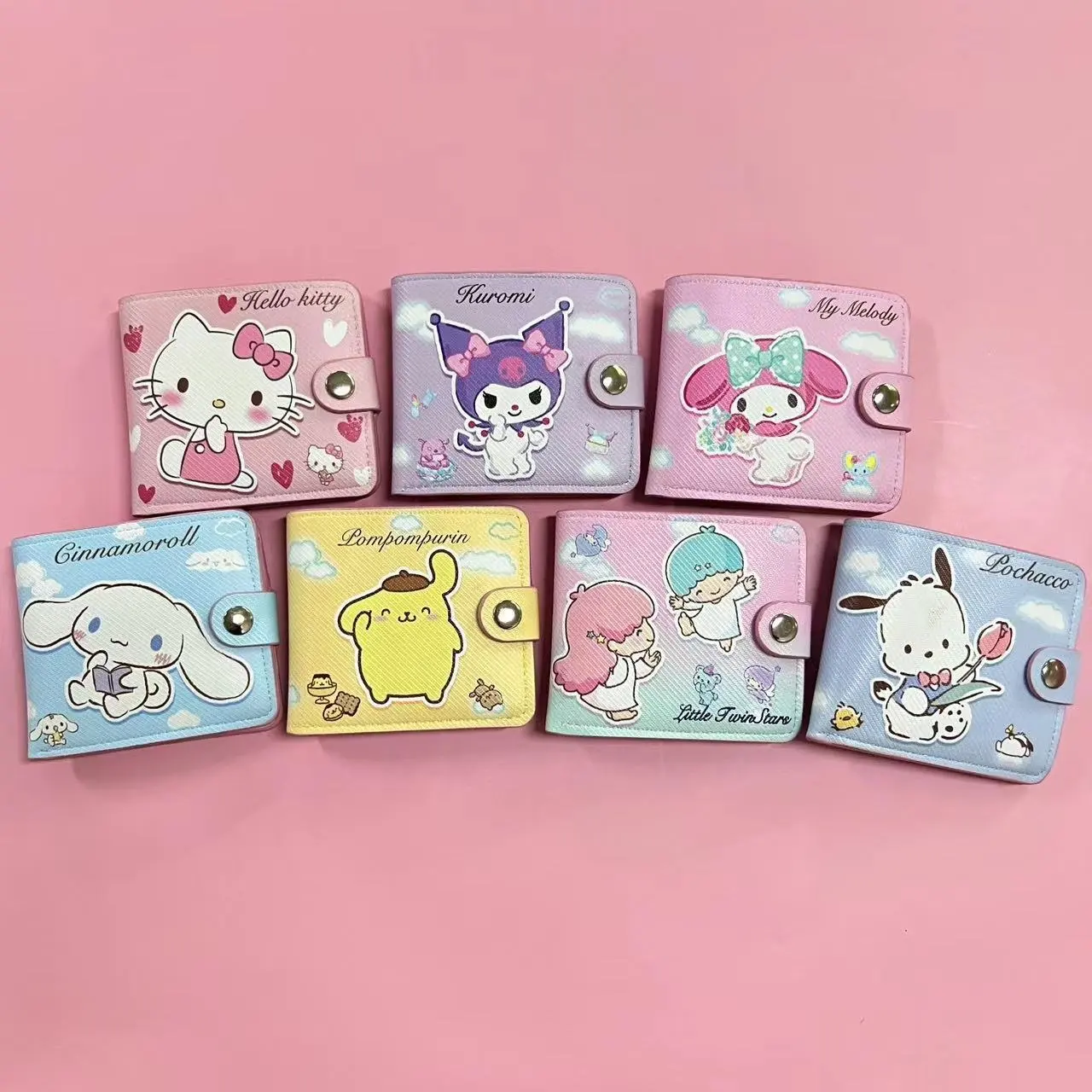 Kawaii My Melody Kuromi Sanrioees New Pu Freizeittasche Geldscheine Geldbörse Kartenhalter Brieftasche mit Knöpfen